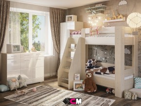 Детская Симба с двухъярусной кроватью белый глянец в Чебаркуле - chebarkul.magazinmebel.ru | фото - изображение 1