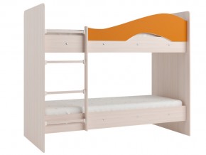 Кровать 2-х ярусная Мая на латофлексах млечный дуб, оранжевая в Чебаркуле - chebarkul.magazinmebel.ru | фото