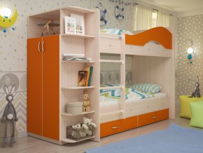 Кровать 2-х ярусная Мая с ящиками и шкафом на латофлексах оранж в Чебаркуле - chebarkul.magazinmebel.ru | фото - изображение 1