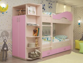 Кровать 2-х ярусная Мая с ящиками и шкафом на латофлексах розовый в Чебаркуле - chebarkul.magazinmebel.ru | фото