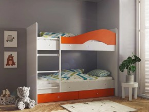 Кровать 2-х ярусная Мая с ящиками на латофлексах белый-оранж в Чебаркуле - chebarkul.magazinmebel.ru | фото - изображение 1