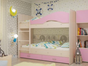 Кровать 2-х ярусная Мая с ящиками на латофлексах розовая в Чебаркуле - chebarkul.magazinmebel.ru | фото