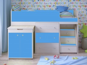 Кровать чердак Малыш 80х180 Дуб молочный, Голубой в Чебаркуле - chebarkul.magazinmebel.ru | фото - изображение 1