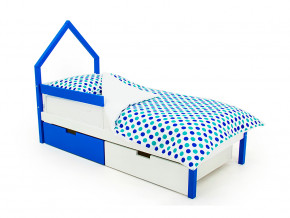 Кровать-домик мини Svogen с ящиками и бортиком сине-белый в Чебаркуле - chebarkul.magazinmebel.ru | фото