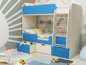 Кровать двухъярусная Малыш двойняшка дуб молочный-голубой в Чебаркуле - chebarkul.magazinmebel.ru | фото - изображение 1