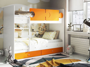Кровать двухъярусная Тетрис латы с бортиками белый-оранжевый в Чебаркуле - chebarkul.magazinmebel.ru | фото