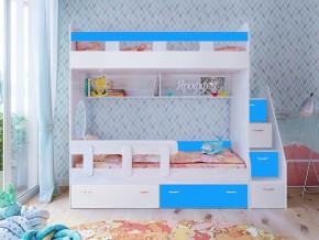 Кровать двухъярусная Юниор 1 винтерберг-белый с голубым в Чебаркуле - chebarkul.magazinmebel.ru | фото - изображение 1