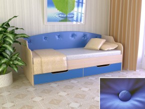 Кровать Юниор Тип 2 дуб молочный/синий 800х1600 в Чебаркуле - chebarkul.magazinmebel.ru | фото